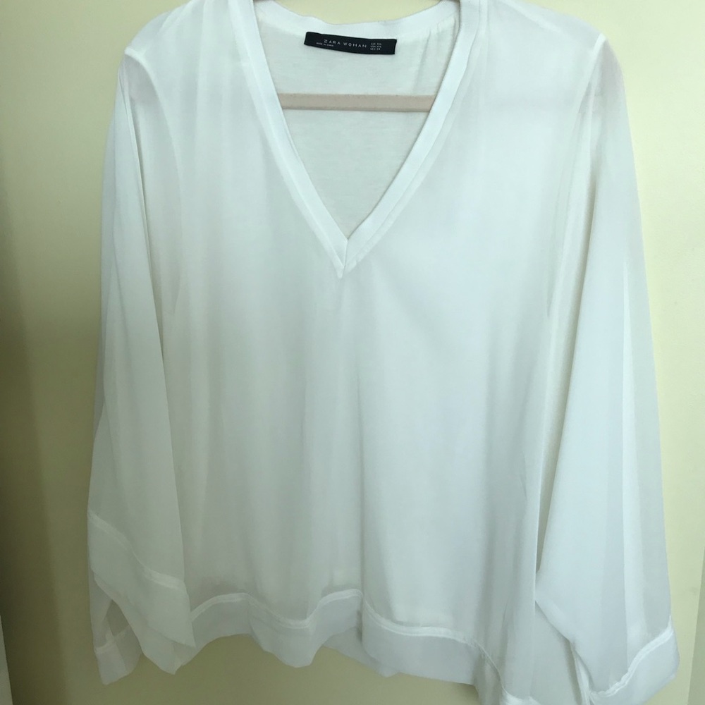 Zara White V-Neck Blouse